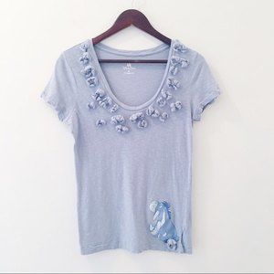 Disney Parks Eyore Appliqué Bow Burnout Short Sleeve Shirt Blue M
